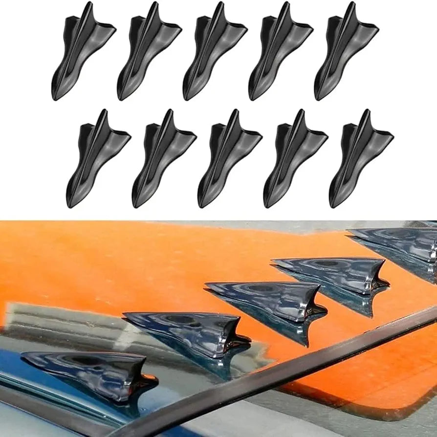 Air Vortex Generator Diffuser Shark Fin 10pcs Set Kit Compatible with Spoiler Roof Wing Pointed End Style Black