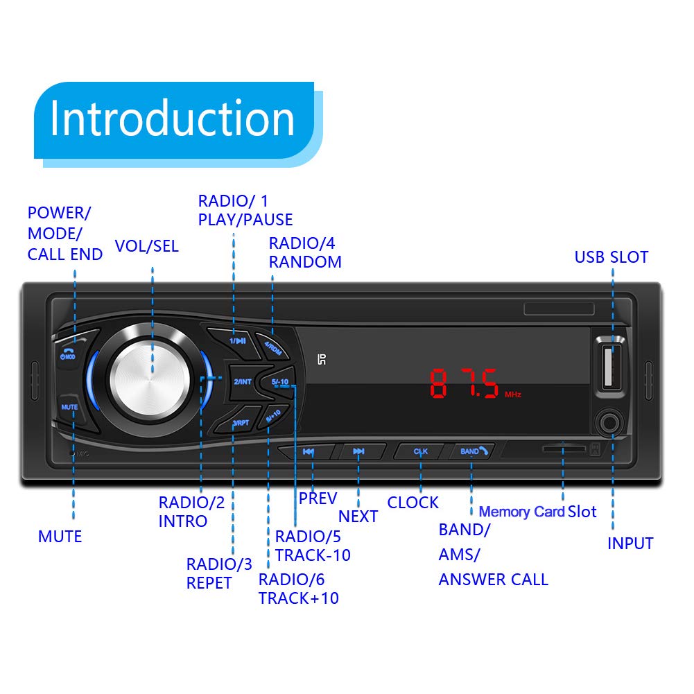 CAR RADIO MP3 AUDIO PLAYER SUPPORT FM / USB / SD CARD / BLUETOOTH