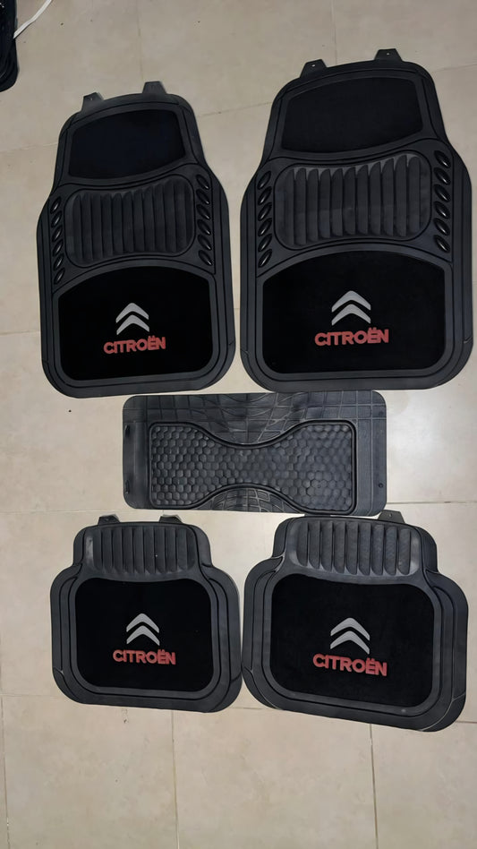 Citroen Black Luxury Carpet & Rubber Floor Mats – Premium 5PCS Universal Set