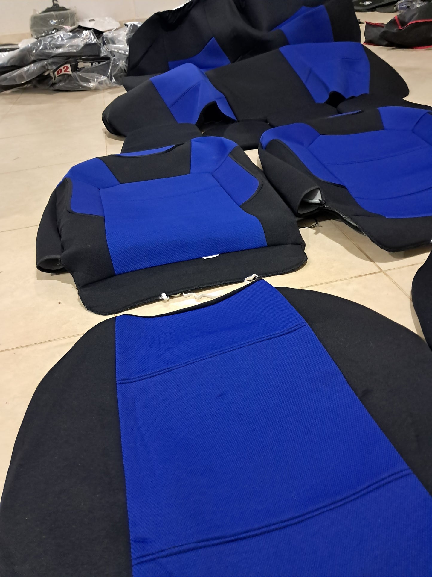 Universal Blue And Black Car Seat Cover Set – Fabric with Foam Padding (Full Set + 4 Headrest Covers)