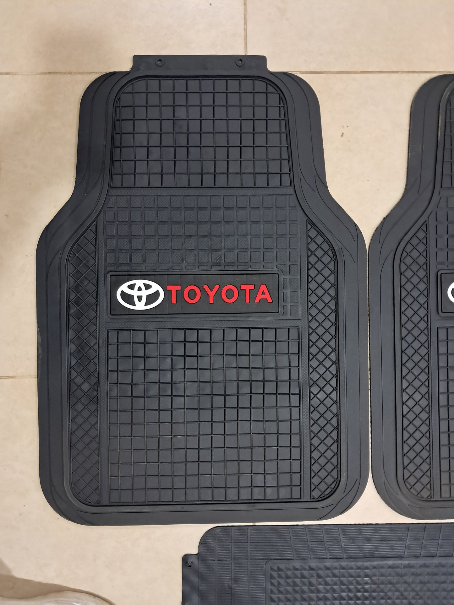 Toyota 5 Pcs Red Writing All-Weather Car Floor Mats Set – Heavy Duty Grid Design