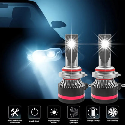 2 LED Headlight Bulbs, 100W 9000 Lumens Super Bright 6000K Cool White, Quick Install LED Conversion Kit, Halogen Replacement for Cars, Trucks & Motorcycles (Pack of 2)