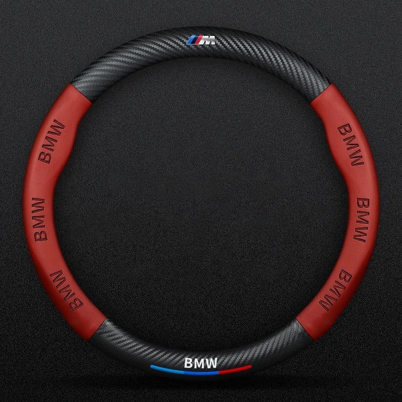 BMW Black And Red Carbon Fibre+PU Leather Steering Wheel Cover