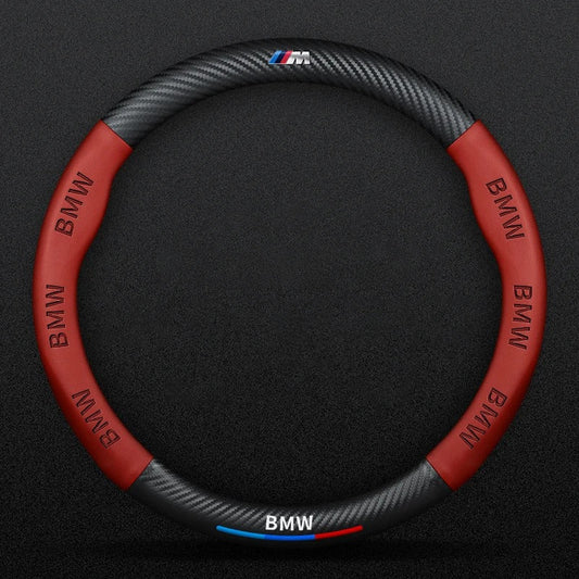 BMW Black And Red Carbon Fibre+PU Leather Steering Wheel Cover