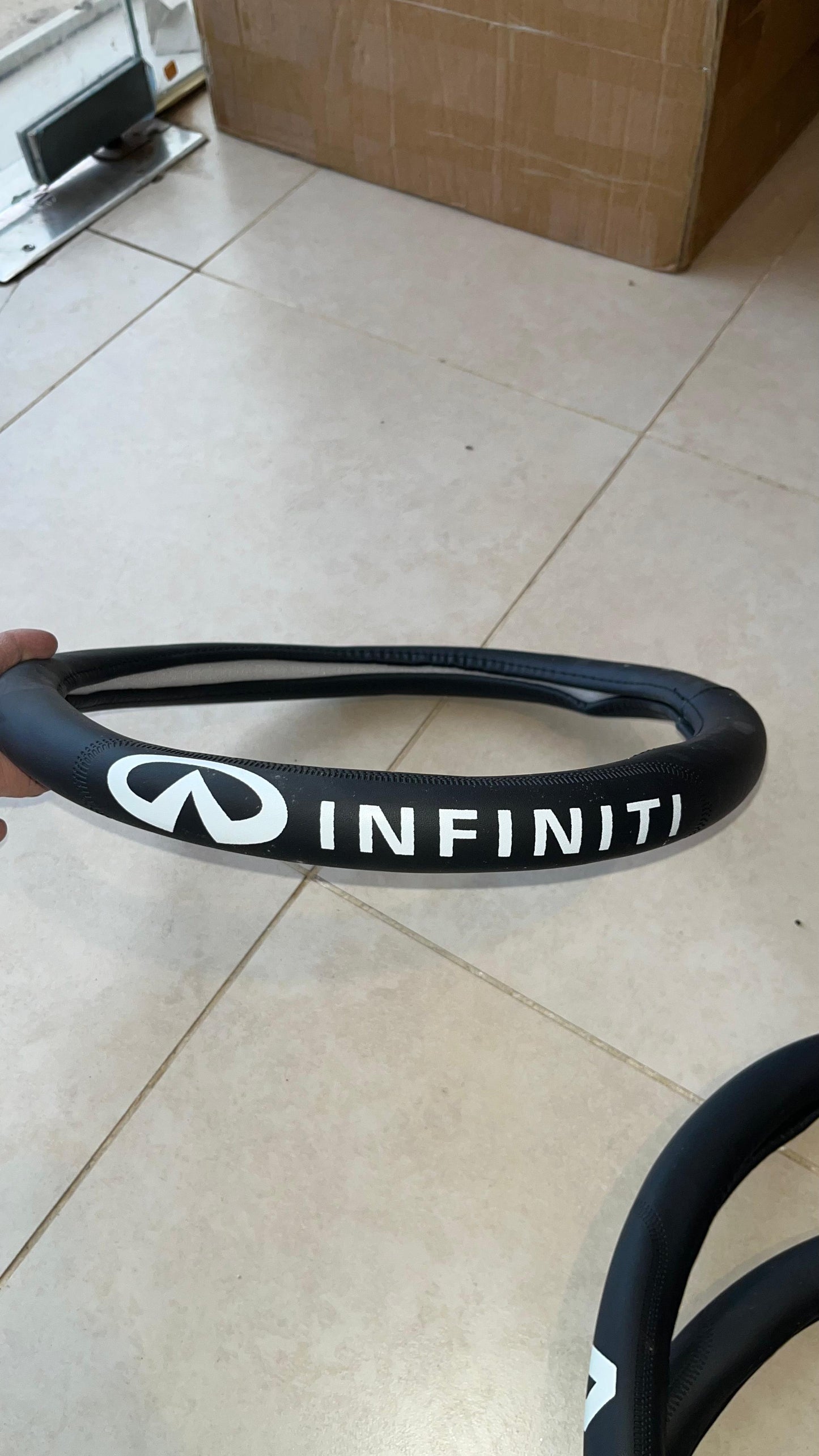 Black Leather Steering Wheel Cover with Custom Car Logo