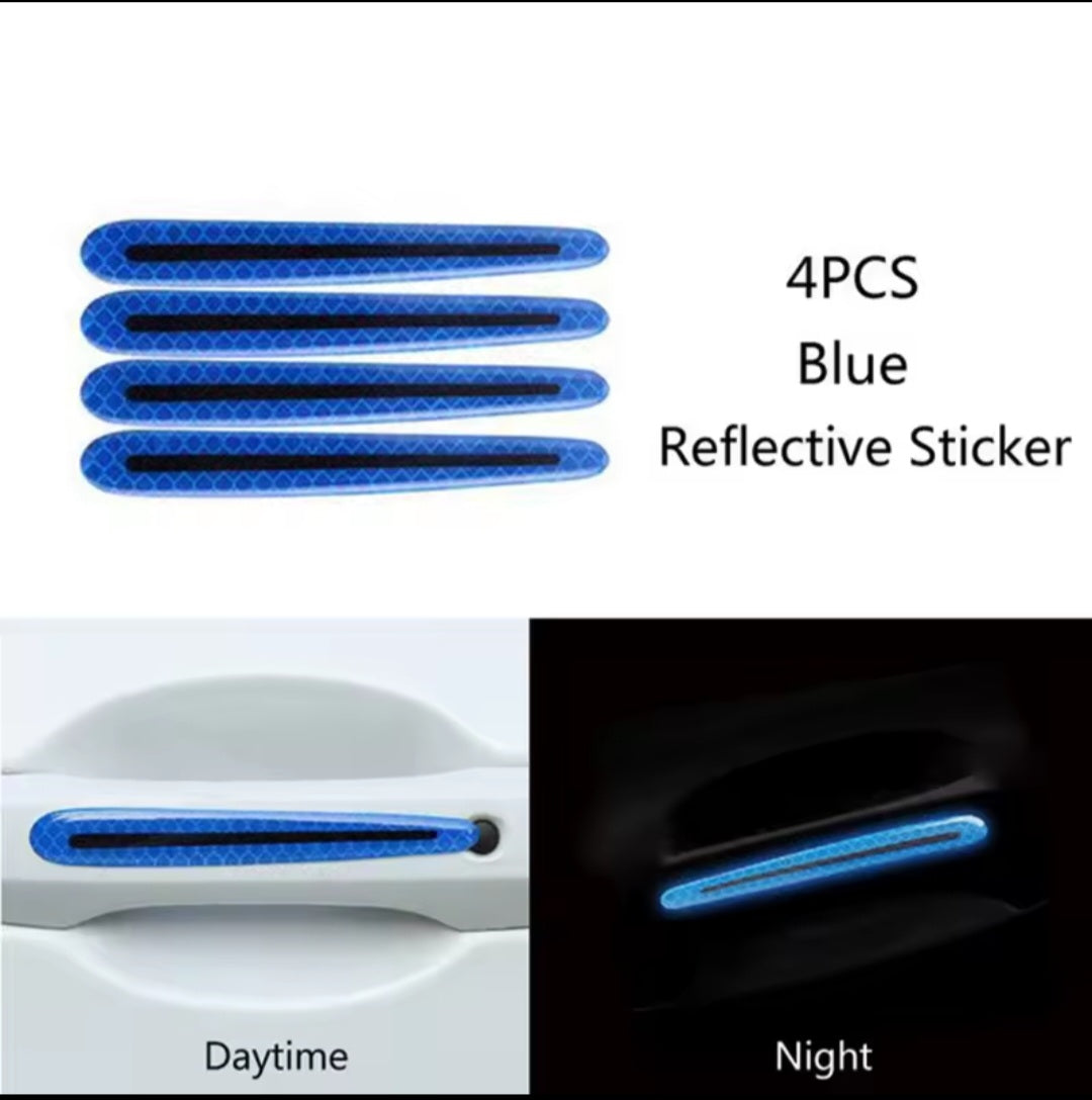 4x Carbon Fiber Reflective Strip Car Door Handle Safety Warning Sticker