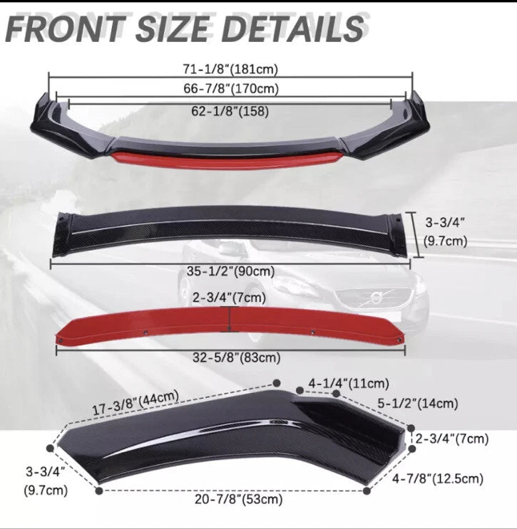4PCS Universal Car Front Bumper Lip Chin Body Kit For All Cars.