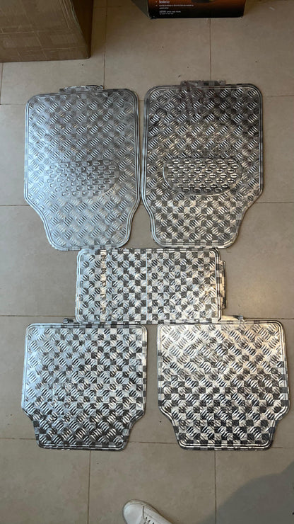 Silver Universal Aluminum Diamond Plate Floor Mats – Heavy Duty 5PCS Set