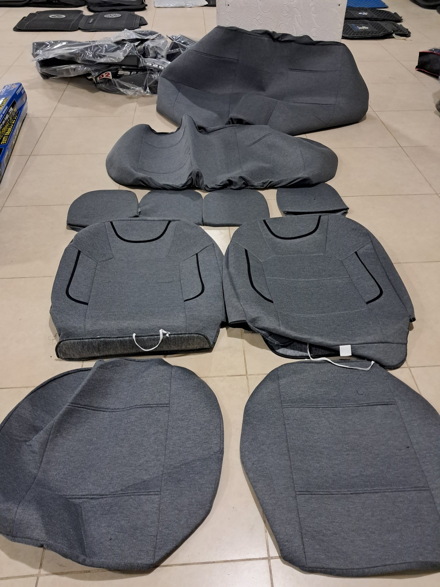 Universal Grey Car Seat Cover Set – Fabric with Foam Padding (Full Set + 4 Headrests)