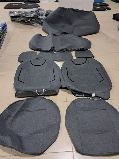 Universal Grey Car Seat Cover Set – Fabric with Foam Padding (Full Set + 4 Headrests)