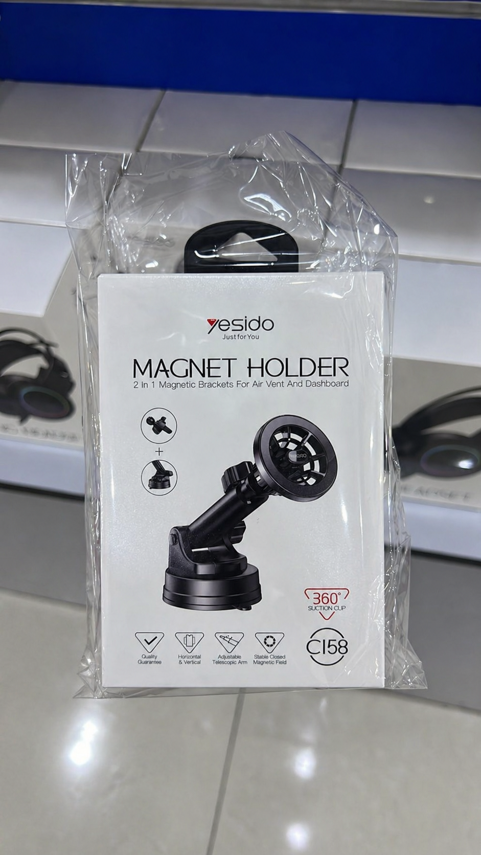 YESIDO C158 Magnetic Car Phone Holder – 2-in-1 Air Vent & Dashboard Mount, Strong Magnet, 360° Rotation