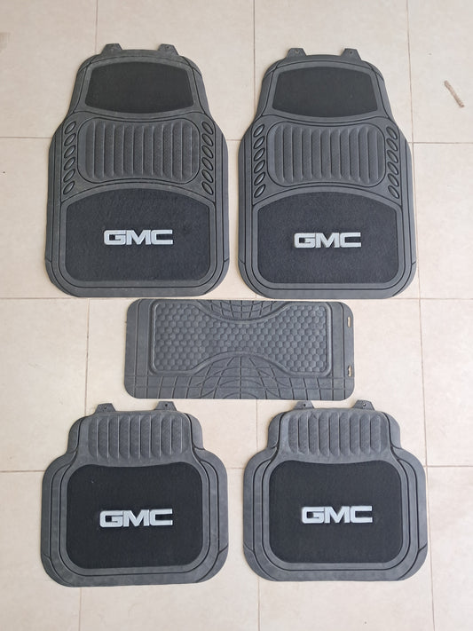GMC Black Luxury Carpet & Rubber Floor Mats – Premium 5PCS Universal Set