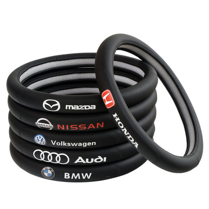Black Leather Steering Wheel Cover with Custom Car Logo