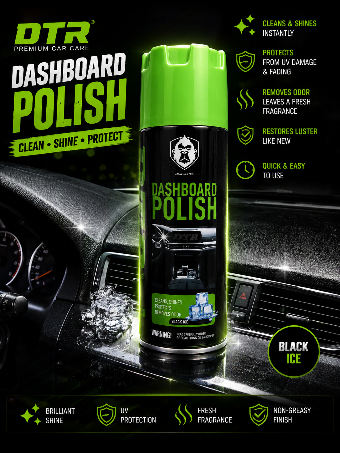DTR Dashboard Polish And Perfume Cleans, Protects, and Leaves a Pleasant Fragrance, Matte Finish Dashboard Polish Protects and Shines Plastic, Leather, and Rubber Surfaces