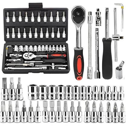 46pcs Car Repair Tool Kit 1/4-Inch Socket Set Car Repair Tool Ratchet Torque