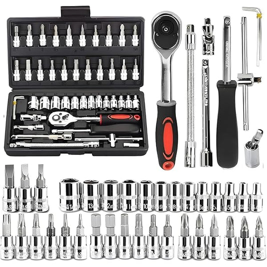 46pcs Car Repair Tool Kit 1/4-Inch Socket Set Car Repair Tool Ratchet Torque