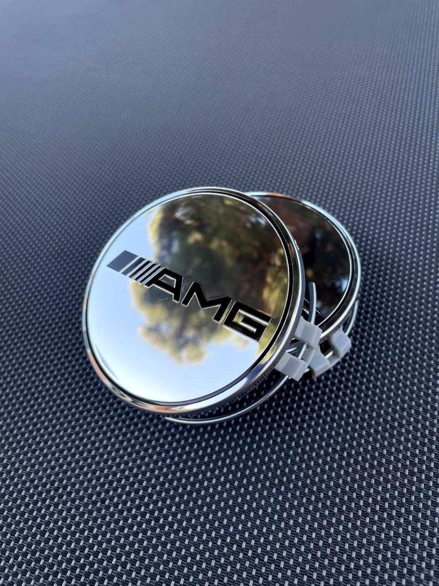 MERCEDES BENZ AMG SET OF 4 CHROME 75 mm Wheel Center Caps Fits Most Model