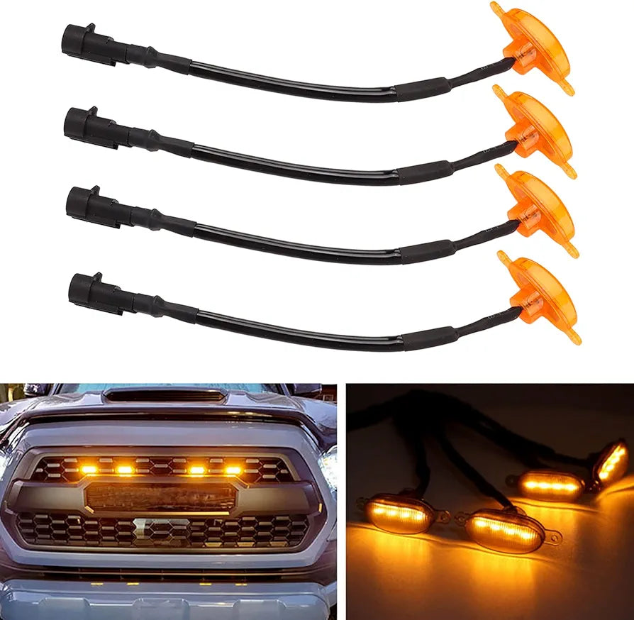 Universal Front Grille Light, Car LED Grille Lighting Kit LED Marker Lamps 3000k Yellow IP67 Waterproof for All Cars