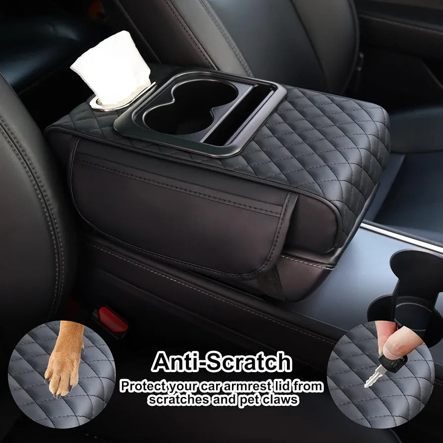 Center Console Armrest Vinyl Leather Trim, Car Armrest Cushion, Anti-Scratch, Suitable for Most Vehicle