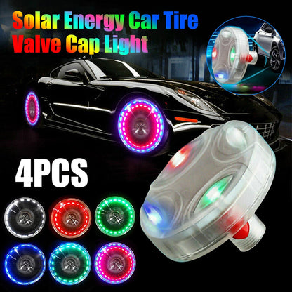 4x Solar Auto Flash LED Car Wheel Hub Tire Tyre Air Valve Cap Light Lamp 15 Mode