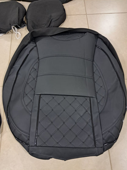 Universal Car Seat Cover Set – Leather & Fabric with Foam Padding (Full Interior Set)