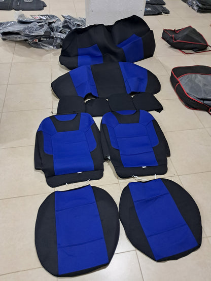 Universal Blue And Black Car Seat Cover Set – Fabric with Foam Padding (Full Set + 4 Headrest Covers)