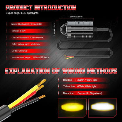 2X LED Headlight Yellow White Hi/Lo Spot Light Driving Fog Lamp ATV