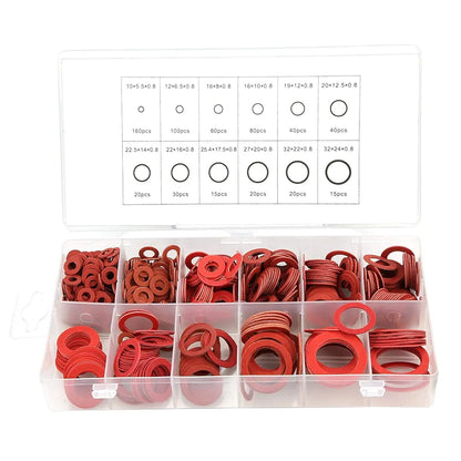 600 Pcs 12 Sizes Red Steel Paper Fiber Washers, Insulation Tray Mixed with Plastic Box (600pcs)