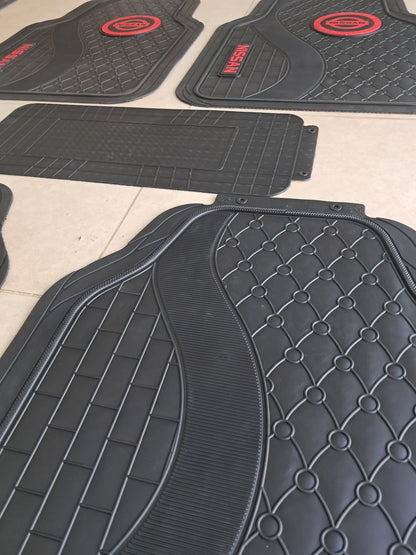 Nissan Red Logo 3D Luxury Rubber Floor Mats – Universal 5PCS Set