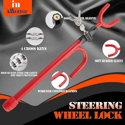 Steering Wheel Lock for Car,Security Wheel Lock Anti Theft Car Locking Device Fit for Cars Trucks Vans and SUVs, Heavy Duty & Lengthened Red