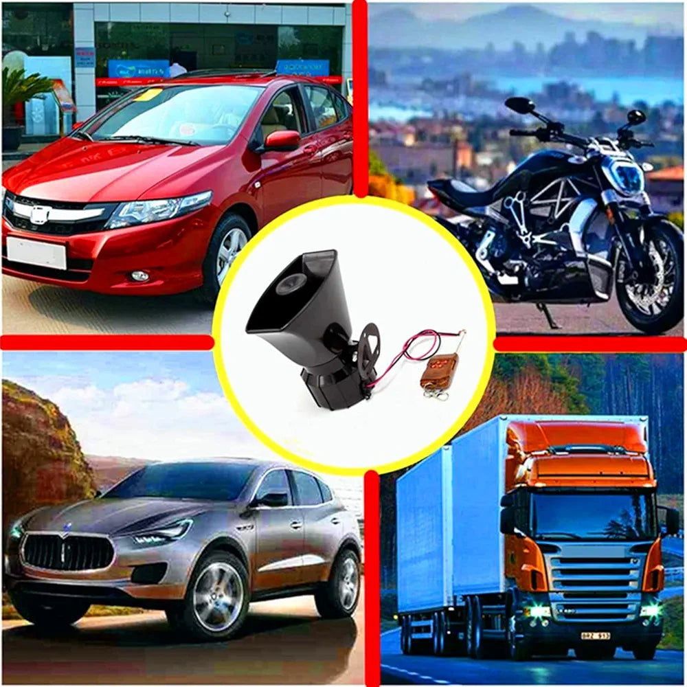 Car Horn Remote alarm horn Siren alarm Multiple Tone 100W Loud Car Warning Alarm Police Fire Siren Horn with Brown Remote Controller Wireless speaker Electric Horn for 12V car truck boat ect