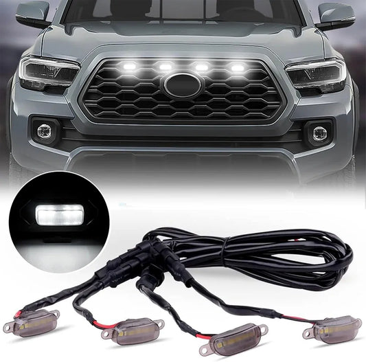 4 Pieces Universal Smoked LED Lens Car Front Grille Running Light White For All Cars