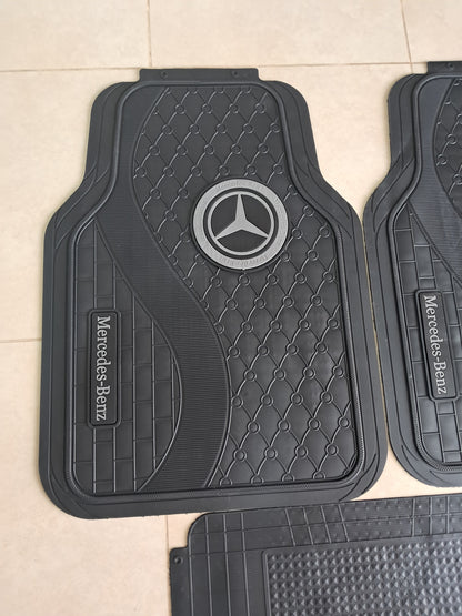 Mercedes Grey Logo 3D Luxury Rubber Floor Mats – Universal 5PCS Set