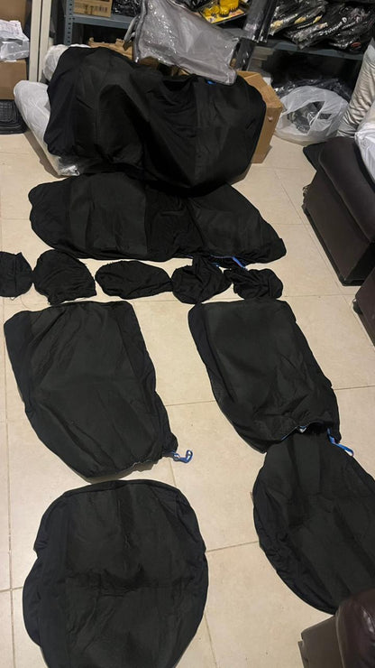 Full Car Seat Cover Set – Cotton Padded Fabric, Black Color (Universal Fit)