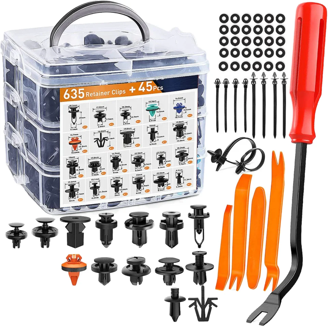 680 PCS Car Retainer Clips & Plastic Rivets Fasteners Kit - Most Popular Sizes Bumper Clips Plastic Push Rivets Fender Clips Door Panel Clips