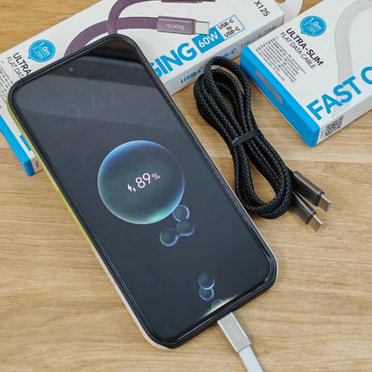 Hoco X125 Charging Cable Type-C to Lightning (Iphone) – 30W Or Type-C to Type-C – 60W Premium flat braided cable with durable Zinc