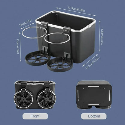 Car Armrest Storage Box - Car Armrest Storage Box with 2 Cup Holders, Autheal Armrest Storage Box, Multi-Functional Auto Console Organizer for Water Cup (Black)