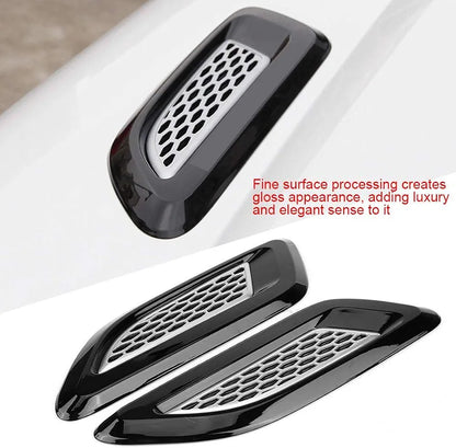 Hood Vents, Exterior Hood Air Vent Outlet Wing Trim (Black & Silver)