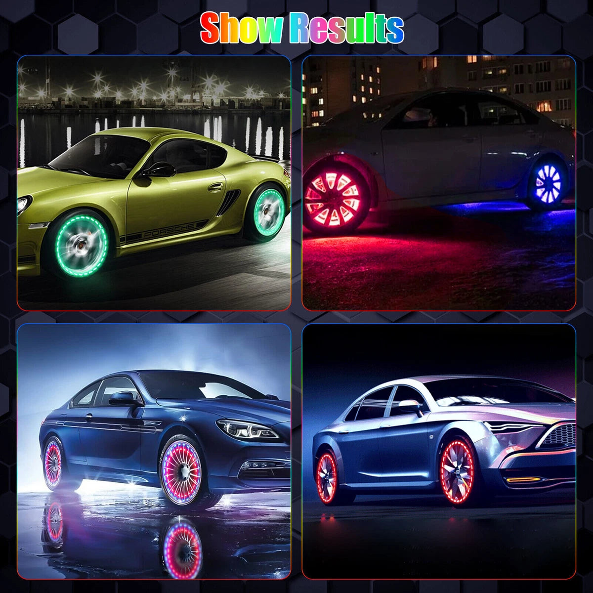 4x Solar Auto Flash LED Car Wheel Hub Tire Tyre Air Valve Cap Light Lamp 15 Mode