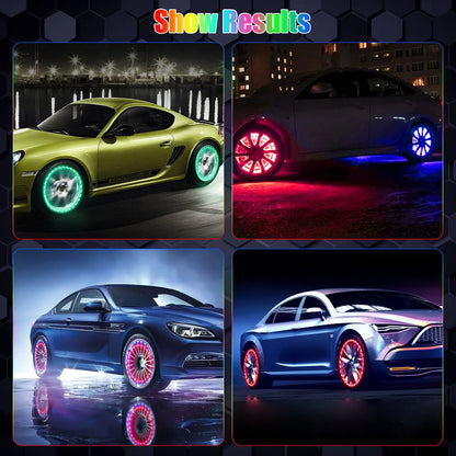 4x Solar Auto Flash LED Car Wheel Hub Tire Tyre Air Valve Cap Light Lamp 15 Mode