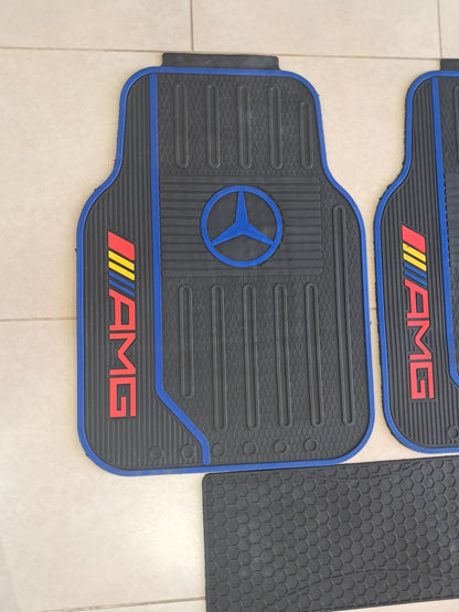 Mercedes AMG 5 Pcs Luxury Rubber Car Floor Mats Set – Sport Edition Blue Trim