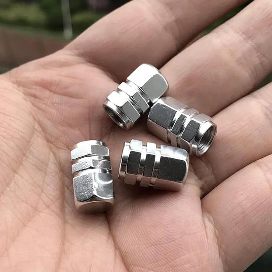 4 pcs Silver Valve Cap Car Tire Caps Aluminum Alloy Tire Valves Stem for Car Air Air