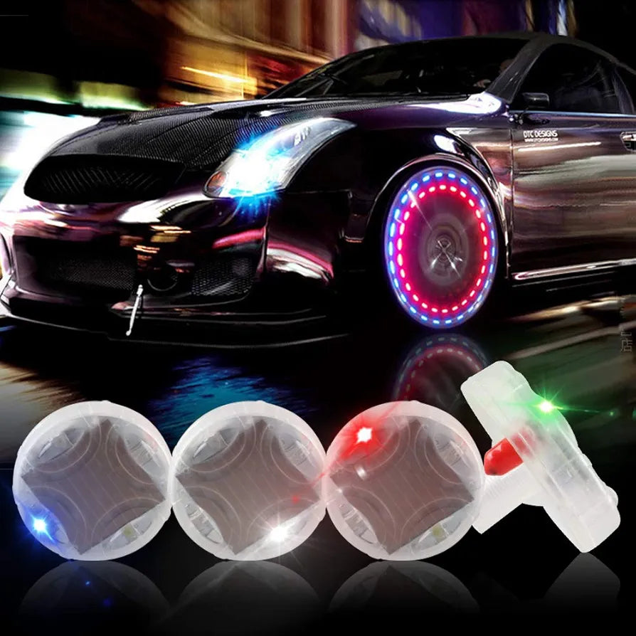 4x Solar Auto Flash LED Car Wheel Hub Tire Tyre Air Valve Cap Light Lamp 15 Mode