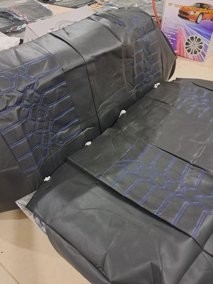 Universal black And Blue Full Car Seat Cover Set – Premium Leather Design with Foam Padding (Complete Interior Protection)