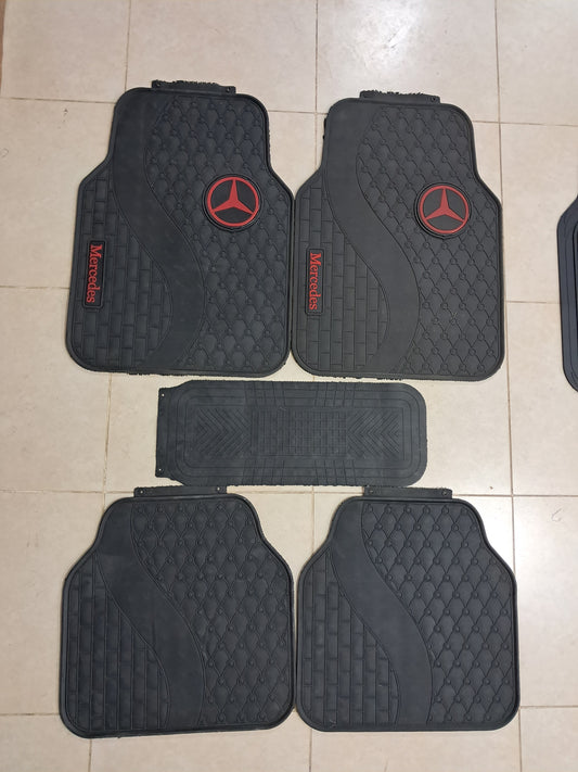 Mercedes Red Logo 5 Pcs Premium Diamond Pattern Car Floor Mats – Luxury Rubber Set