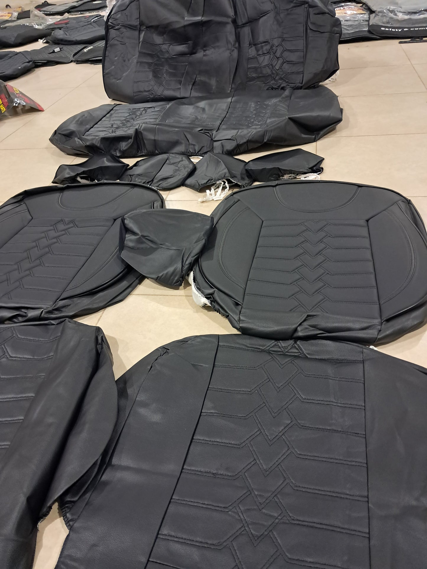 Universal black Full Car Seat Cover Set – Premium Leather Design with Foam Padding (Complete Interior Protection)