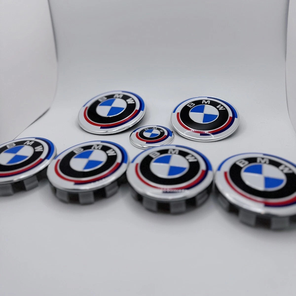 7Pcs 50th Anniversary Emblem Centre Caps Badges Set 82mm 74mm 68mm 45mm for BMW