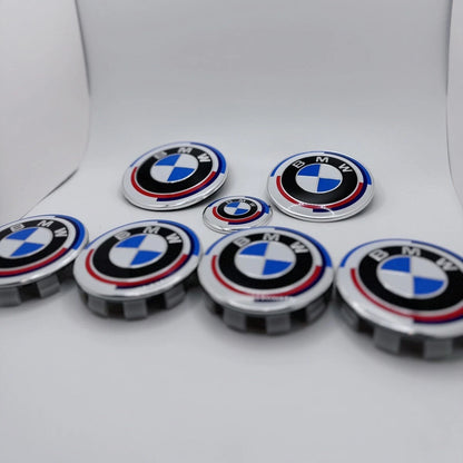 7Pcs 50th Anniversary Emblem Centre Caps Badges Set 82mm 74mm 68mm 45mm for BMW