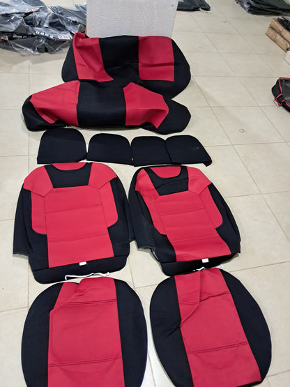 Universal Red And Black Car Seat Cover Set – Fabric with Foam Padding (Full Set + 4 Headrest Covers)