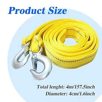 Tow Strap with Hooks, Tow Ropes Metal Safety Hooks, Heavy Duty Recovery Rope for Vehicle Emergency Recovery, Best Towing Accessory Universal for All Cars